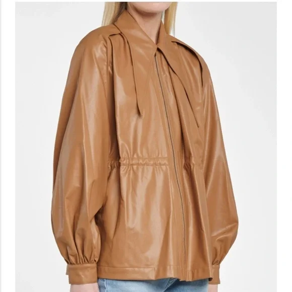 Deveaux New York Ari Camel Brown Vegan Faux Leather Jacket - Picture 4 of 14